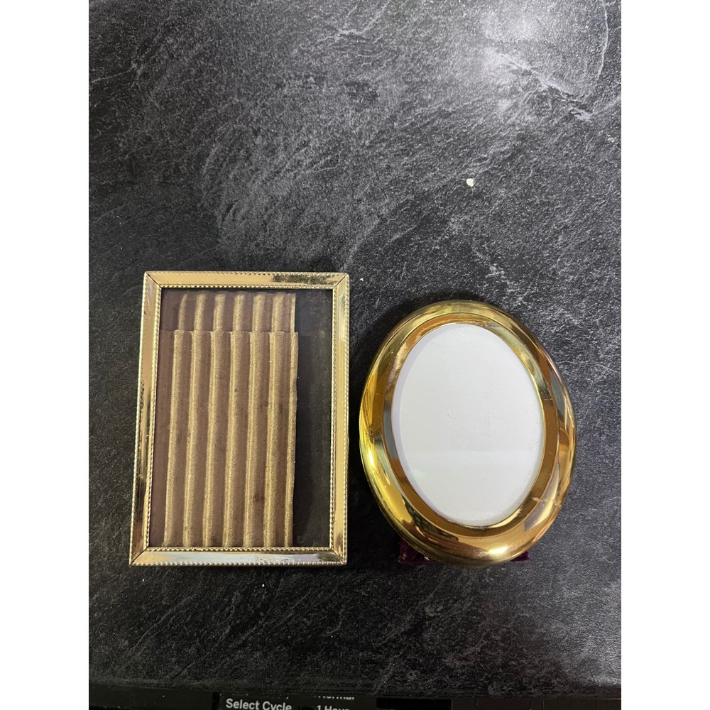 Vintage Gold Tone Oval and Rectangle Photo Frames Set Small Desk Display‎